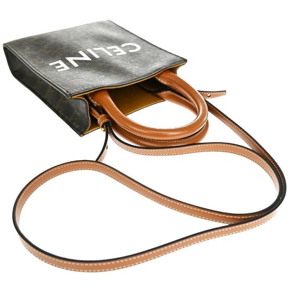 CELINE Mini Vertical Cabas 2Way Hand Bag Triomphe Canvas Leather Brown - Picture 14 of 16
